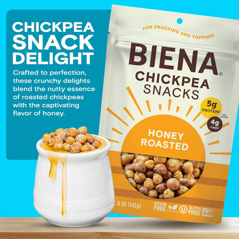 8-Pack, 5 BIENA Chickpea Snacks - Crunchy Roasted Chickpeas - High Fiber Protein Snacks for Adults and Kids - Ounce