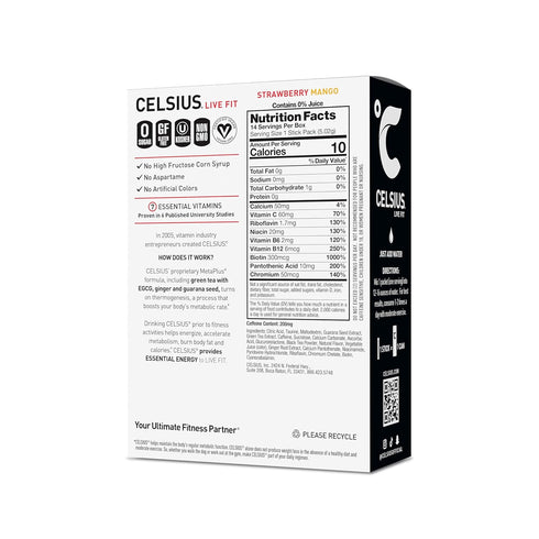 14 Count (Pack 2) CELSIUS On The Go Strawberry Mango, Sugar Free Energy Drink Mix Sticks