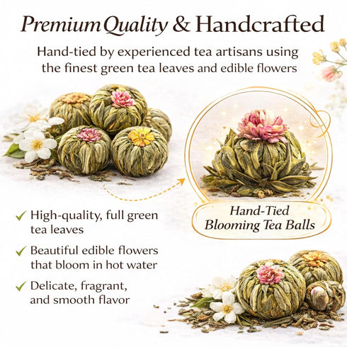 24 Set Blooming Tea & Edible Flower Infusions, Green Tea, Unique Flavors Gift for Everyone Natural, Floral & Aromatic