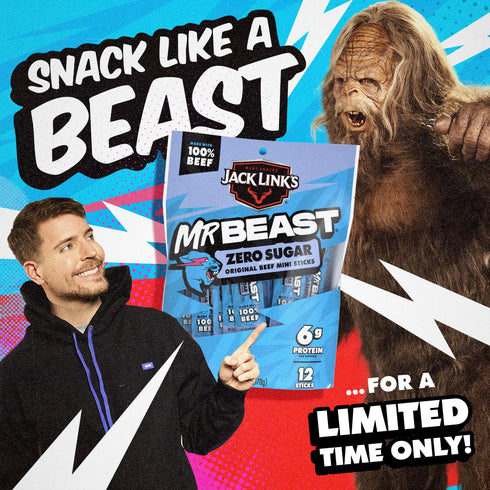6g 100% 12 Count Jack Links x MrBeast Beef Sticks, Zero Sugar Mini Beef Sticks, As Seen on Beast Games, Protein, Made