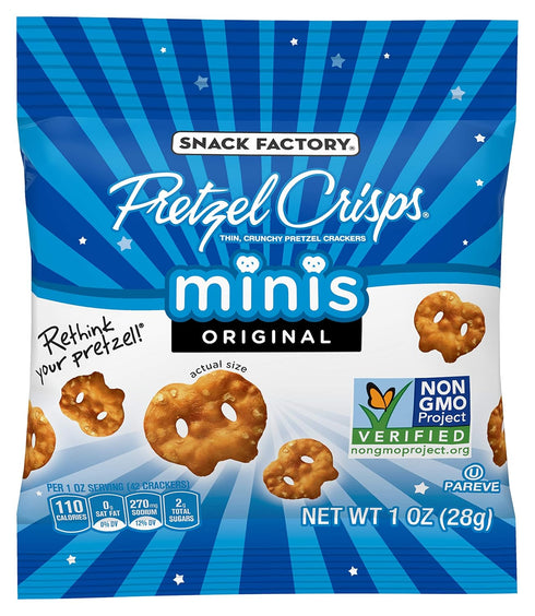 Packs 24 Count Snack Factory Pretzel Crisps Minis Original Flavor, Snack Individual Sized