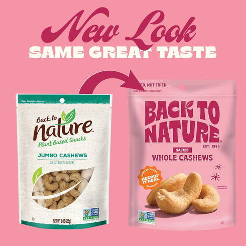 Back to Nature Jumbo Cashews, Dry Roasted with Sea Salt, Non-GMO High Protein Snacks, 9 Ounce