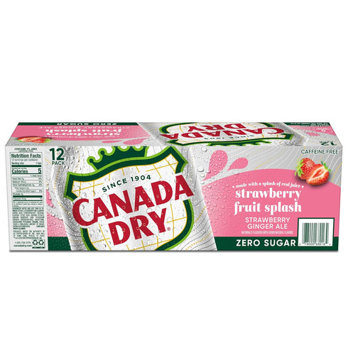 12 oz 12 pack Canada Dry Fruit Splash Strawberry Ginger Ale Zero Sugar Soda, fl cans