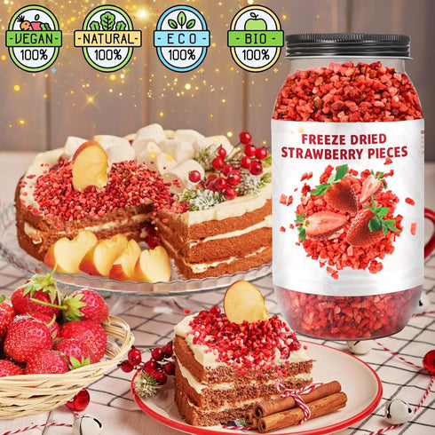 Egcina 8.82oz 100% Frozen Premium Freeze Dried Strawberries Pieces - Natural Sweet Strawberrys, No Gluten & No