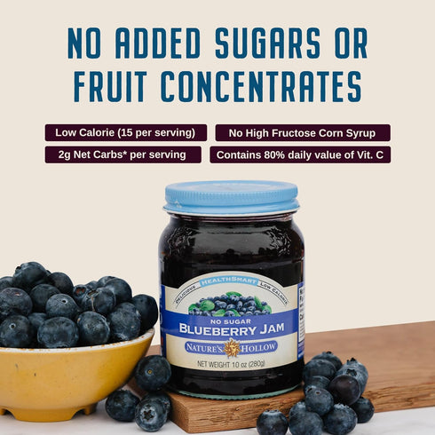 10oz Nature's Hollow Blueberry Jam: Sugar Free Jam and Preserves, Low Cal, Non GMO, Keto Jam, Vegan, Gluten Free