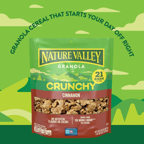 16 oz Nature Valley Crunchy Granola, Cinnamon Granola, Resealable Snack Pouch