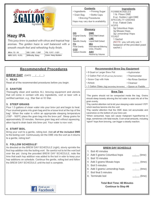 Brewer's Best Brewers Best Hazy IPA One Gallon Ingredient Kit