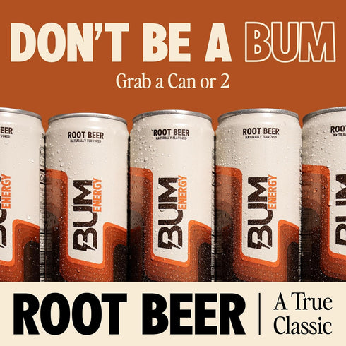 12 oz, Pack 12 BUM Sugar-Free Energy Drink, Root Beer - Lightly Carbonated & No Artificial Colors, Natural Caffeine