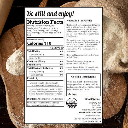 (4.8 lb) Be Still Farms Spelt Flour Organic Bulk - Bread Flour for Baking Ancient Grains - Organic Whole Wheat