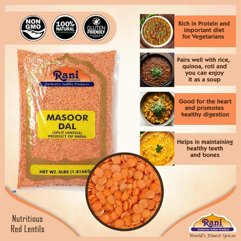 128oz (8lbs) 3.63kg Rani Masoor Dal (Indian Red Lentils) Split Gram Bulk ~ All Natural | Gluten Friendly | NON-GMO |