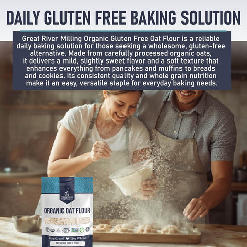 5 Lb Great River Milling Organic Oat Flour | Gluten Free Whole Grain Flour | Non-GMO, Kosher, Vegan Certified |
