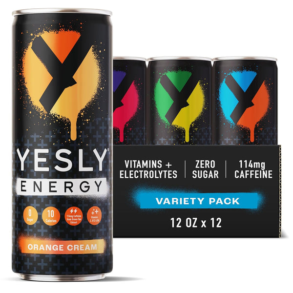 Yesly Energy Drink, Variety Pack, Naturally Flavored Sparkling Energy Drink With Electrolytes,