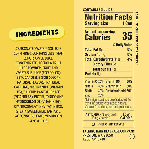 6g 1g Immunity 12 oz (pack 12) Popwell Cream Soda Caffeinated Better-For-You Prebiotic Soda, with Fiber, Sugar