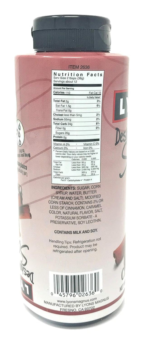 Lyons Cinnamon Designer Dessert Sauce, 16 ounces, Squeeze Bottle