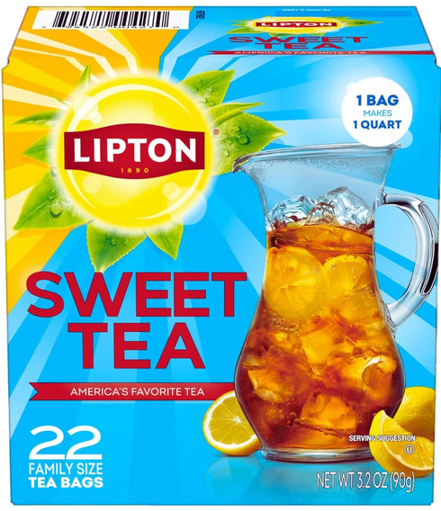 22 (Pack 6) Lipton Family-Sized Black Iced Tea Bags, Southern Sweet Tea ct