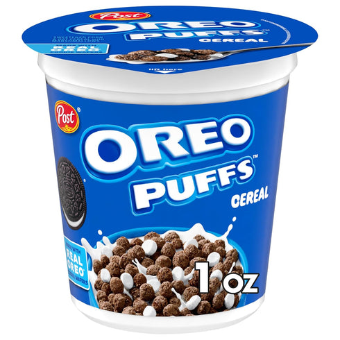 Post 1 oz (Pack 12) Oreo Puff Cereal Cup, Chocolate Cereal, cup