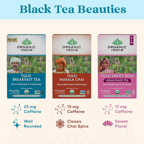 Immune 18 6 Pack ORGANIC INDIA Tulsi Breakfast Herbal Tea - Black Tea, Holy Basil, Relieve Stress & Energize, Support
