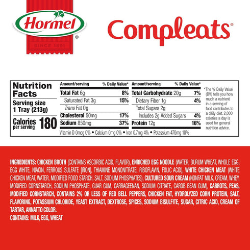 7.5 (Pack 7) HORMEL COMPLEATS Chicken & Noodles Microwave Tray, Ounces