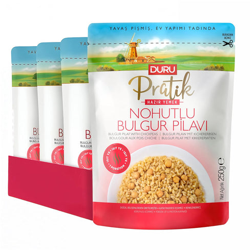 Duru Ready Bulgur Pilaf with Chickpeas, 250g x 4 Pack Heat &