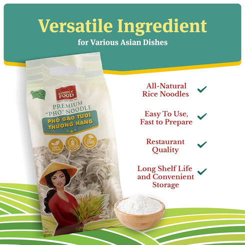 Premium Pho Style Rice Stick Noodles - Individually Portioned- Restaurant Quality, Soft and Chewy Texture, Gluten-Free
