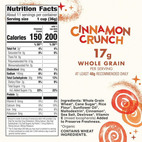 14.5 oz Cascadian Farm Organic Cinnamon Crunch Cereal, Family Size