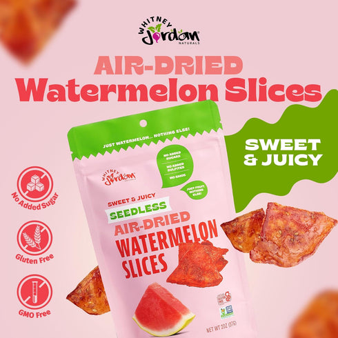 2 Oz, Pack 10 Whitney Jordan Naturals Air-Dried Watermelon Slices of - Dried Fruit Snack Made from Real Watermelon - No
