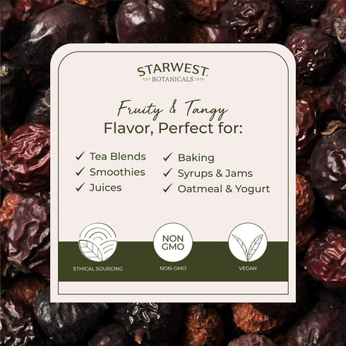 1 lb Starwest Botanicals Rosehips Whole Organic - Dried Herb for Tea & Baking, Seedless, Cut & Sifted, Certified