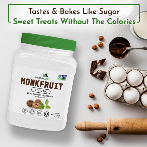 1:1 2.5 lb Morning Pep Monk Fruit Sweetener, Classic | White Sugar Substitute, Keto Diet Friendly, Sugar Replacement