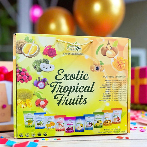 Pack 10 180 6.4 oz CHAVI Freeze Dried Exotic Tropical Fruits | of | Gift Box - No Added Sugars or Preservatives