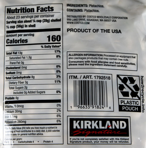KIRKLAND #1 48 Signature Roasted Unsalted US Extra In-Shell Pistachios, Ounce