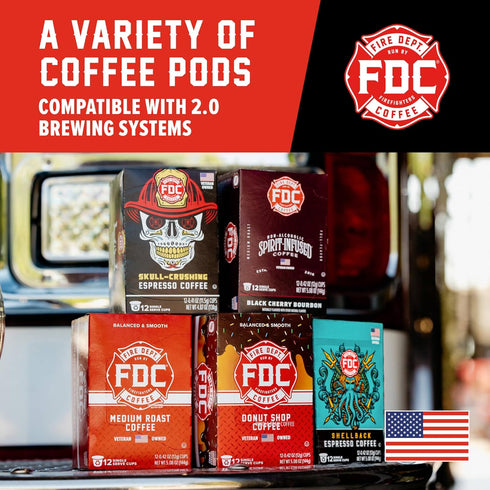 Fire Department Coffee - Dark Roast Coffee Pods, Bold & Strong, 12 Single Pods