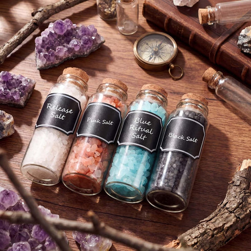 ElaraBerry 6 Pack Pack Ritual Salt Starter Collection with Dispensing Bottles Chalkboard Labels for Ceremony and Spell
