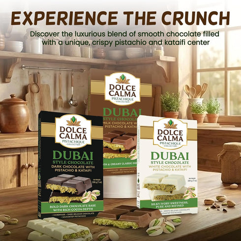 (200g 7oz) Dolce Calma Dubai Chocolate Bar White / Viral Authentic Handmade Belgian Chocolate with Turkish Pistachio
