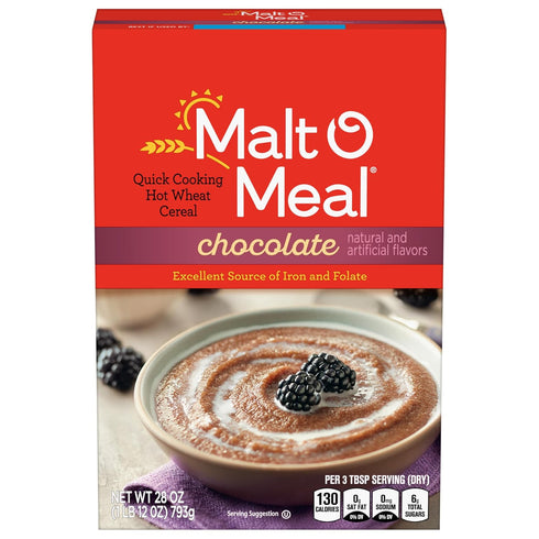 Malt-O-Meal Chocolate Hot Wheat Cereal, Instant Porridge with Folic Acid and Iron,