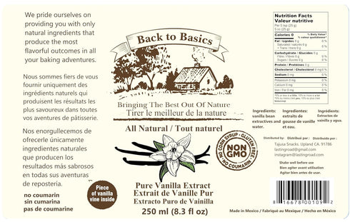 Back to Basics – All Natural Pure Vanilla Extract – 8 oz Mexican Vanilla for Cooking, Baking, Dessert Making