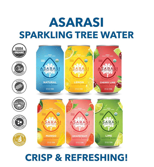 (12 Pack, Asarasi Organic Sparkling Tree Water - Aluminum Cans lime)