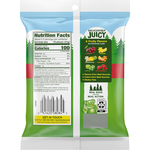 Gummy 6 (Pack 8) Black Forest Bears Candy, Real Fruit Juice, Ounce Bags
