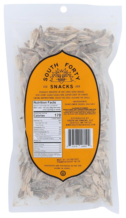 SOUTH 40 SNACKS Giant Sunflower Seeds with Salt, 8 OZ