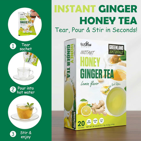 40 Packets Fusion Select Sachets Original Ginger Honey Crystals - Crystallized Ginger Tea with Honey - Easy-to-Prepare