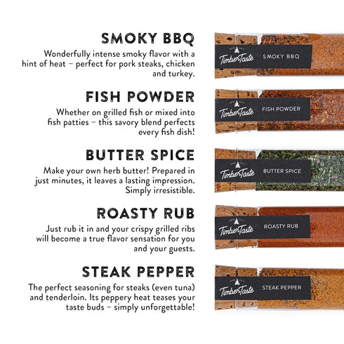 Set 5 Set TIMBER TASTE BBQ Spice Gift for Women - Gourmet Grilling Spices & Rubs | Seasoning Gift for Her | Grill Spice