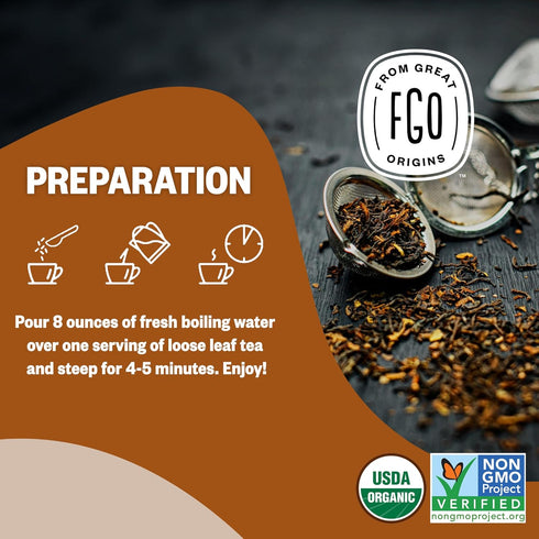 16 Packaging (Pack 1) FGO Organic Chai Tea, Ounce Loose Leaf Bulk Resealable Bag, May Vary