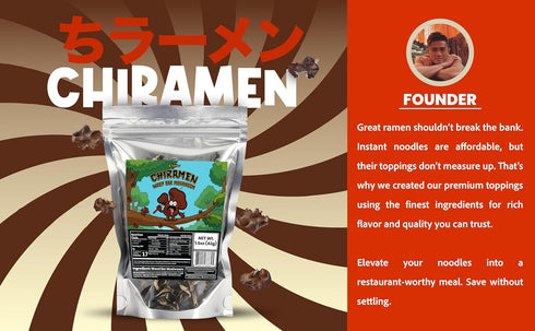 CHIRAMEN Dried Wood Ear Mushroom Ramen Toppings Black Fungus Mushroom Slices for Ramen, Cup Noodles, Soups, Hot Pot