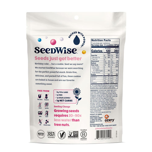 Ozery 3-Count (Pack 3) Bakery Seedwise - Birthday Cake Cookies, Soft Baked and Grain Free, Bag