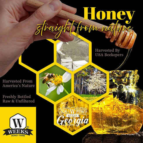 (32 oz) Weeks Honey Farm Wildflower Honey - Pure, Raw, Unfiltered, Gluten Free, Kosher, and Rich in Nutrients
