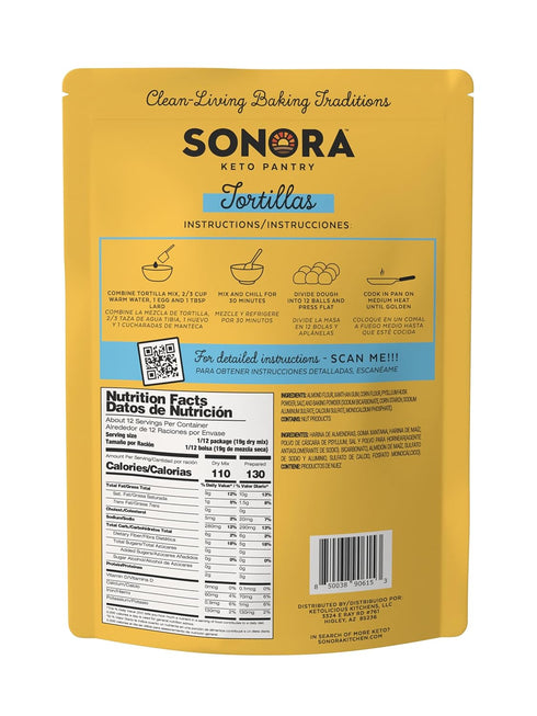 1g (8 oz 12) Sonora Keto Tortilla Mix | Mexican Low Carb Gluten Free | Net Carbs | Just Add Water, Oil & Egg | Corn