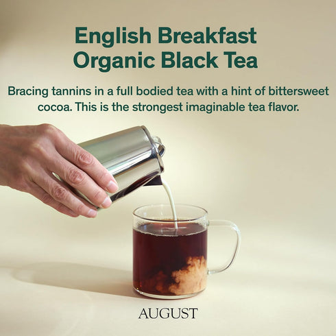 15 (1.8oz) August Essentials English Breakfast Black Tea Handcrafted Organic Black Tea for Daily Enjoyment Morning