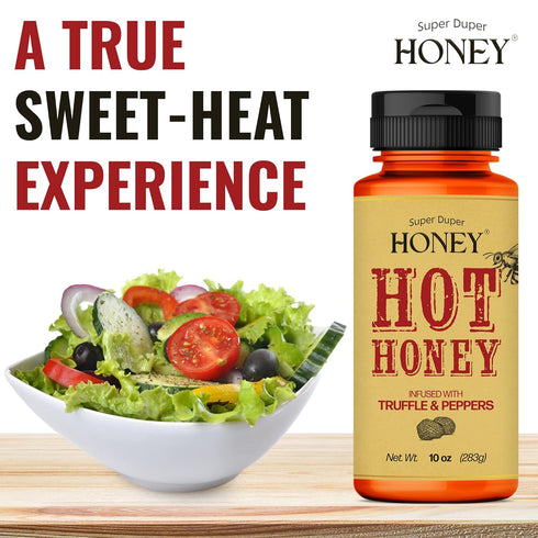 Super Duper Honey Truffle Hot Honey, Sweet & Spicy, Infused with Red Cayenne Peppers, 10 oz Squeeze Bottle