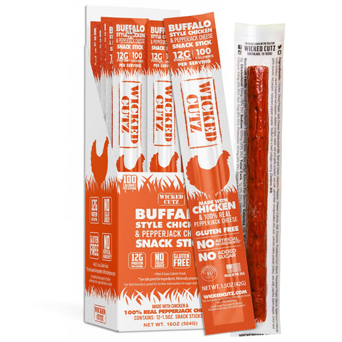 12g (12 Pack) Buffalo Chicken Sticks, Protein Per Chicken Stick, Tender & Juicy Meat Sticks with Real Pepper Jack
