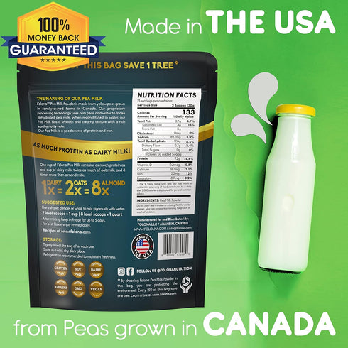 1lb 7.2 Folona Unsweetened Pea Milk Powder, Sugar Free Non-dairy Coffee Creamer. Perfect for Tea, Smothie, and Cooking