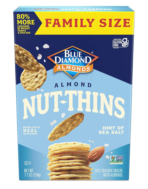 Blue Diamond Almonds Nut-Thins Gluten Free Cracker Crisps, Hint Of Sea Salt, Family Size, 7.7 oz (Pack of 1)